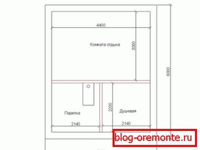 Standardprojekt eines Bades von 6х5 Metern Standardprojekt eines Bades von 6х5 Metern